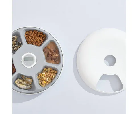6 Meal Automatic Pet Food Dispenser with Programmable Timer - White