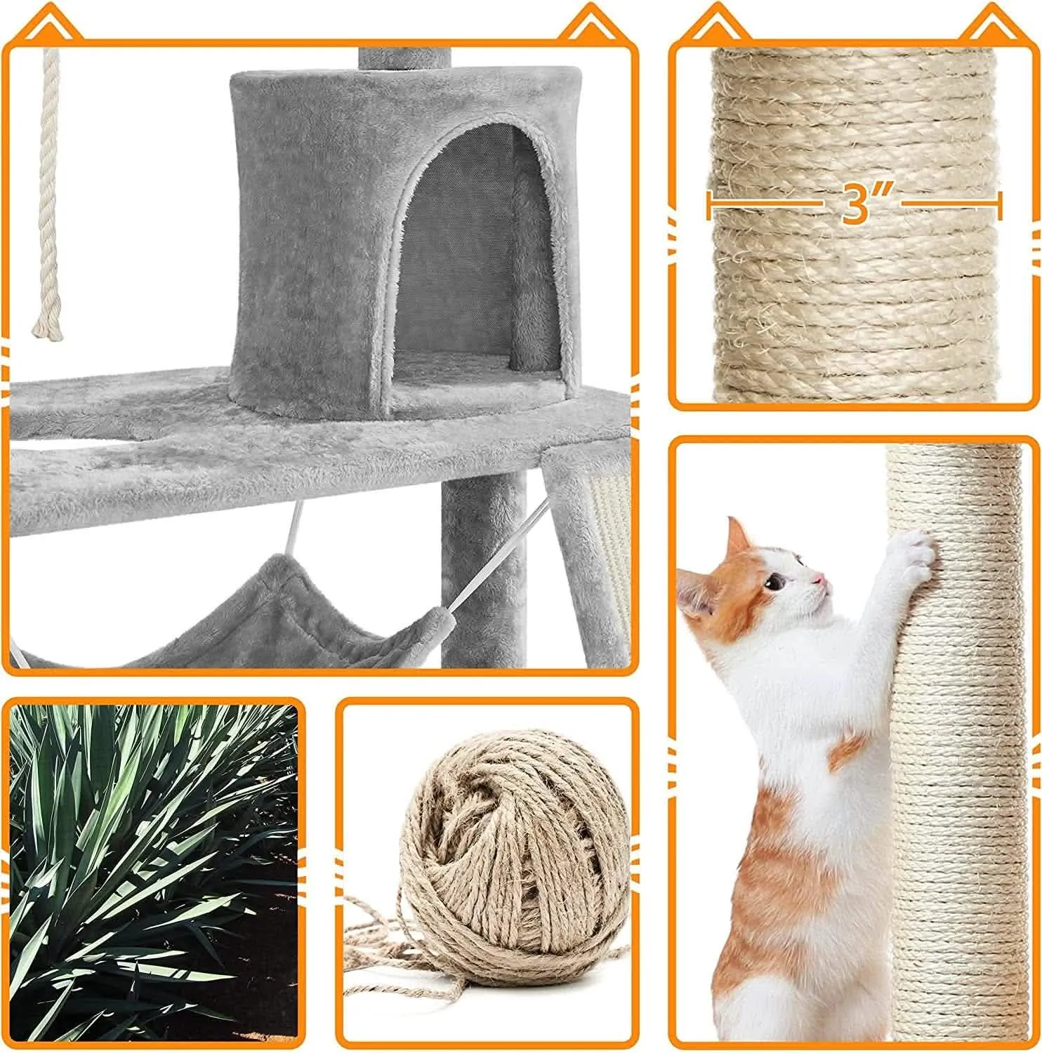 63.5" Deluxe Multi-Level Cat Tree Tower - Complete Activity Center with Scratching Posts, Platforms & Hammock