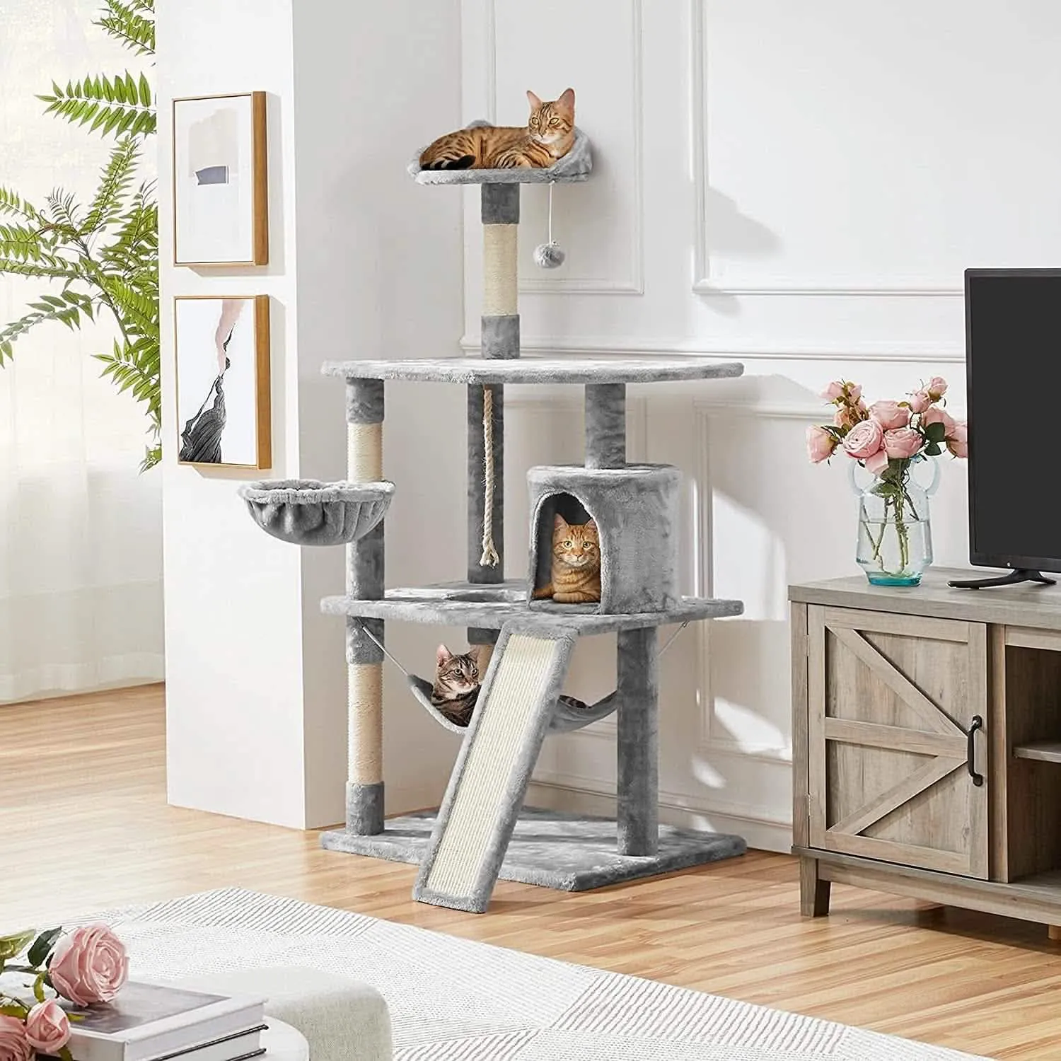 63.5" Deluxe Multi-Level Cat Tree Tower - Complete Activity Center with Scratching Posts, Platforms & Hammock