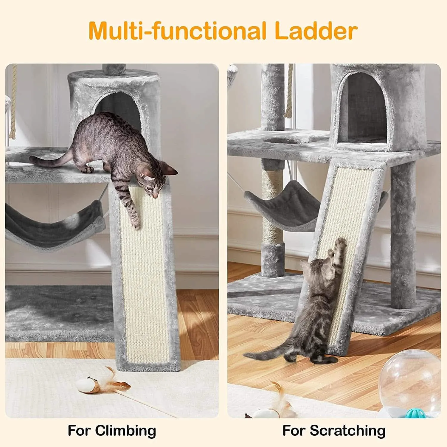 63.5" Deluxe Multi-Level Cat Tree Tower - Complete Activity Center with Scratching Posts, Platforms & Hammock