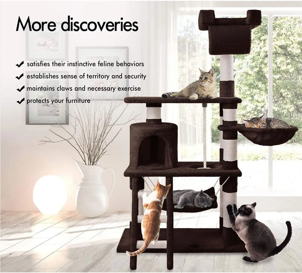 Cat Tree Scratching Post Scratcher Tower Toys Condo House Wood Furniture Bed Stand - dark brown