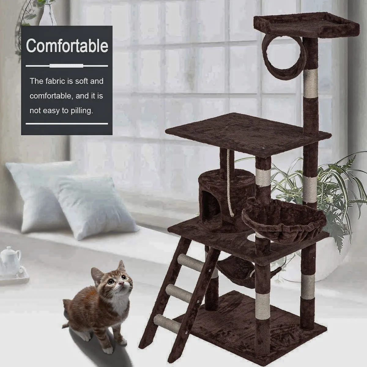 Cat Tree Scratching Post Scratcher Tower Toys Condo House Wood Furniture Bed Stand - dark brown