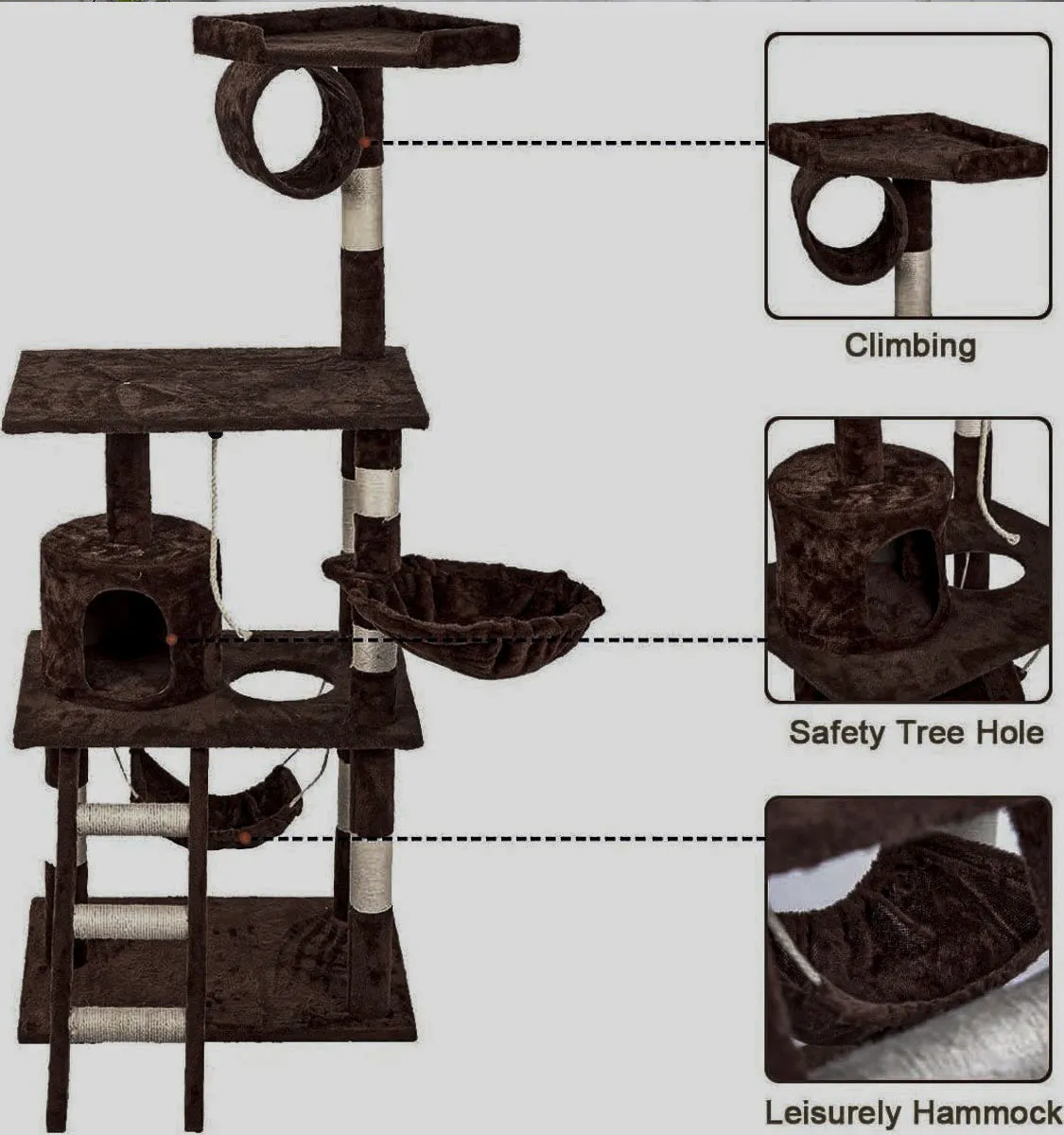 Cat Tree Scratching Post Scratcher Tower Toys Condo House Wood Furniture Bed Stand - dark brown