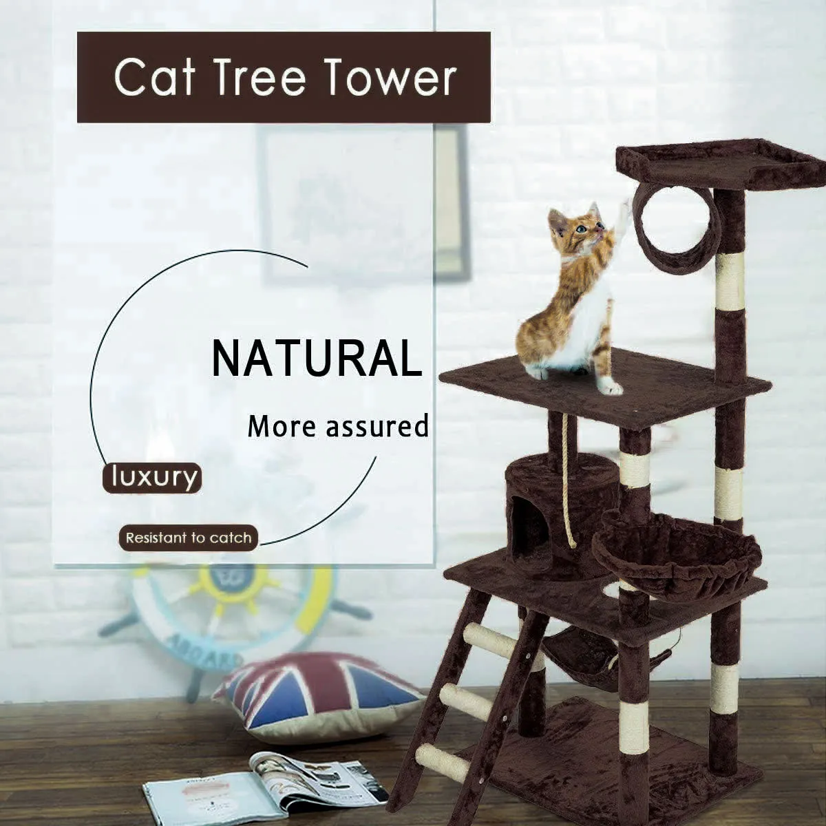 Cat Tree Scratching Post Scratcher Tower Toys Condo House Wood Furniture Bed Stand - dark brown