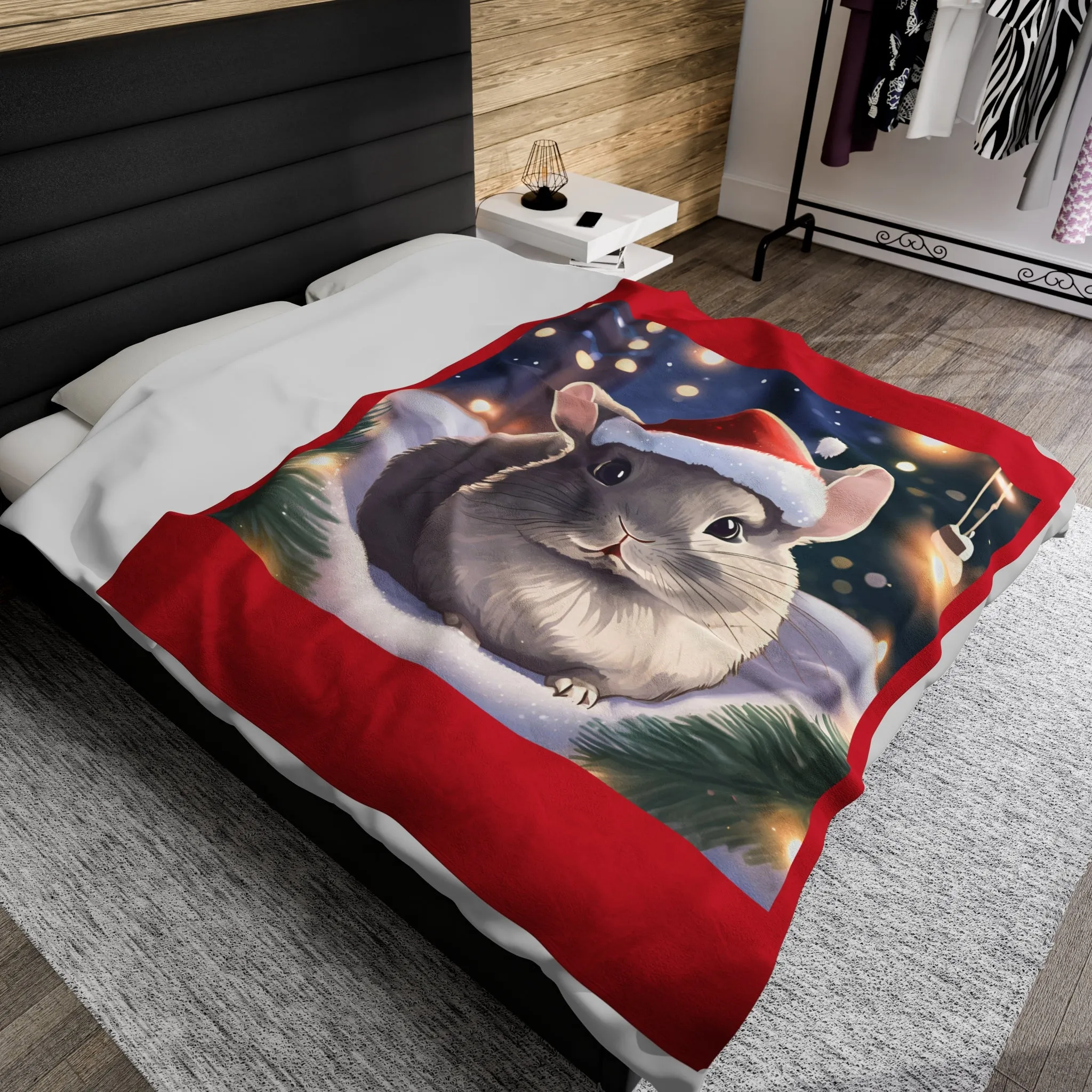 Cozy Christmas Bunny Velveteen Plush Blanket