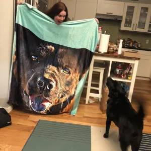 Custom Dog Blankets Personalized Pet Photo Blankets Painted Art Portrait Fleece Blanket Best Gift 2021 Pet Portrait Blanket Black Dog