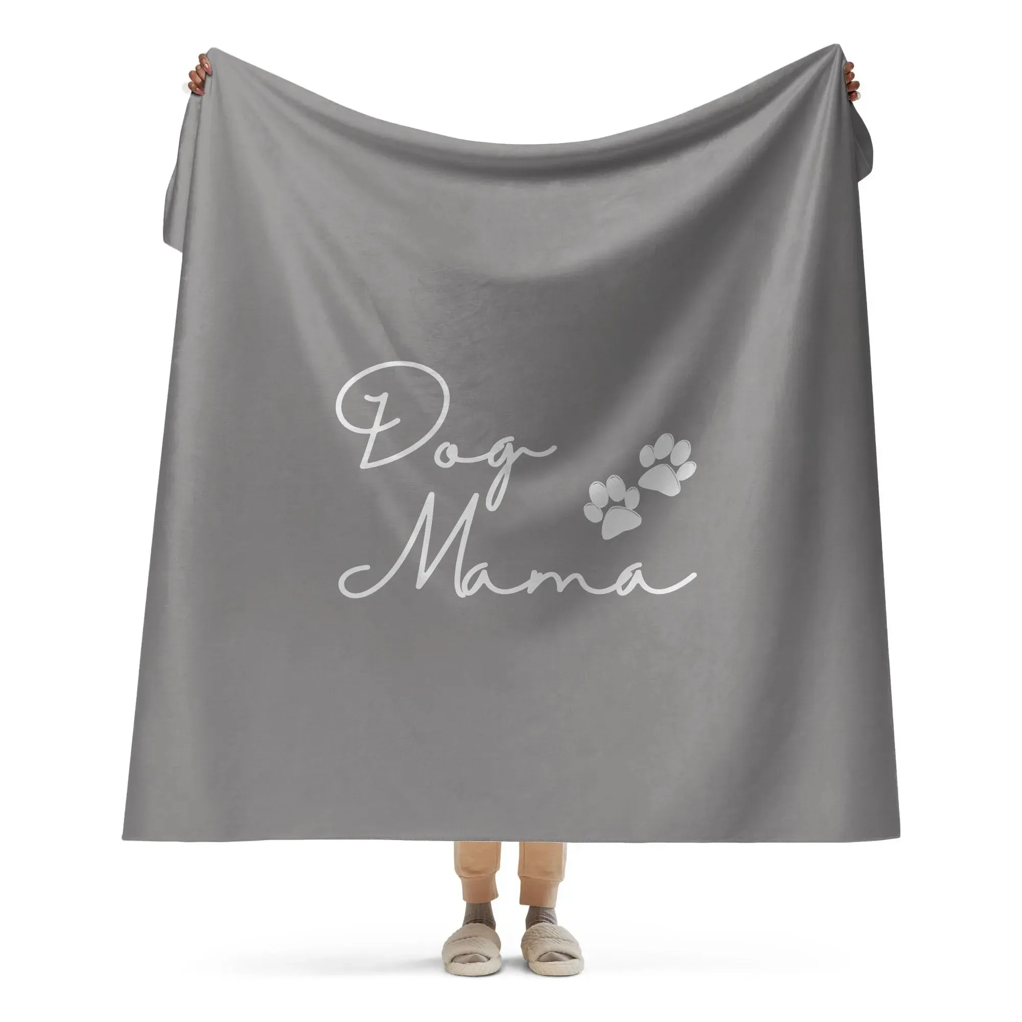 Dog Mama and PawPrint Neutral Sherpa Blanket