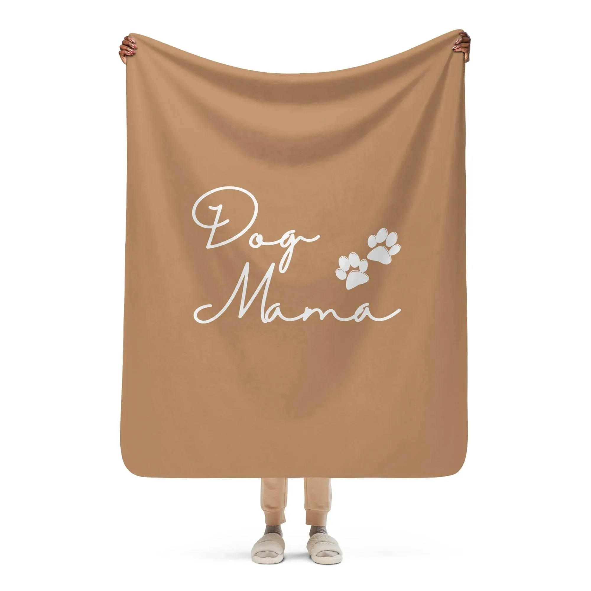 Dog Mama and PawPrint Neutral Sherpa Blanket