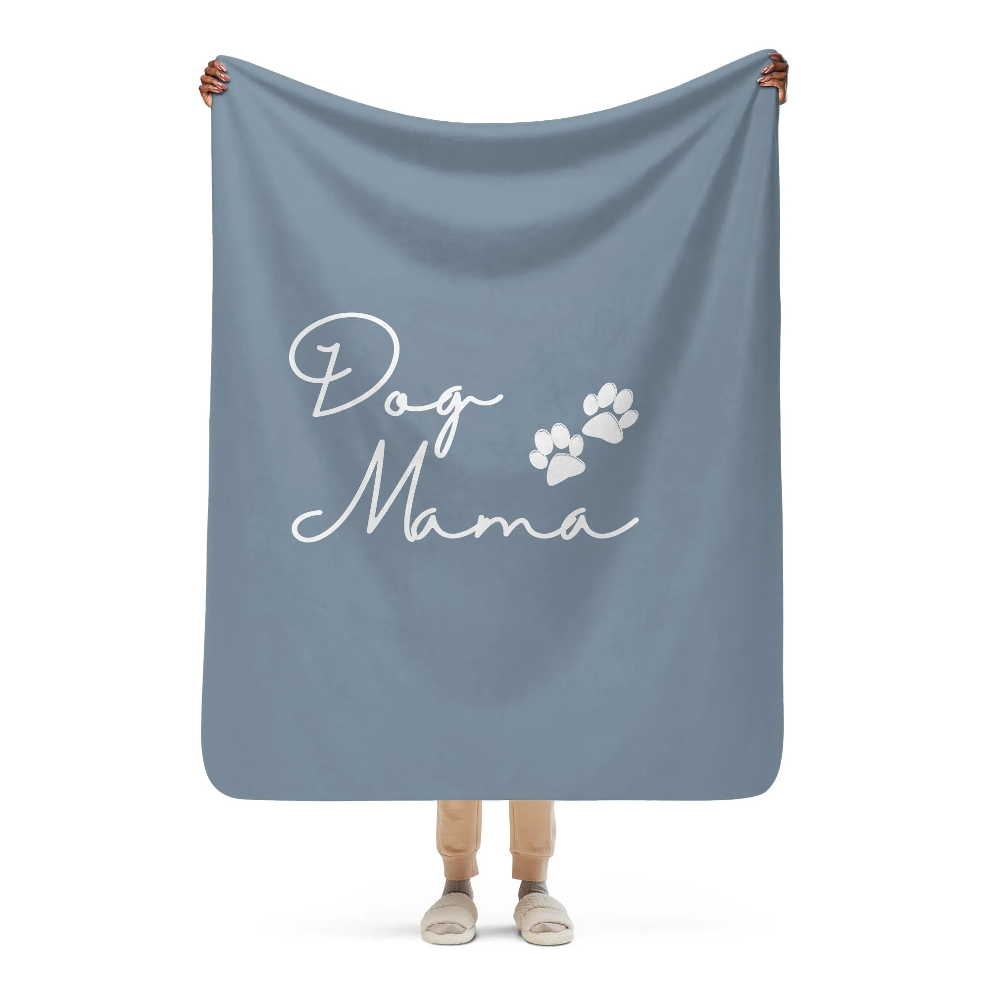 Dog Mama and PawPrint Neutral Sherpa Blanket