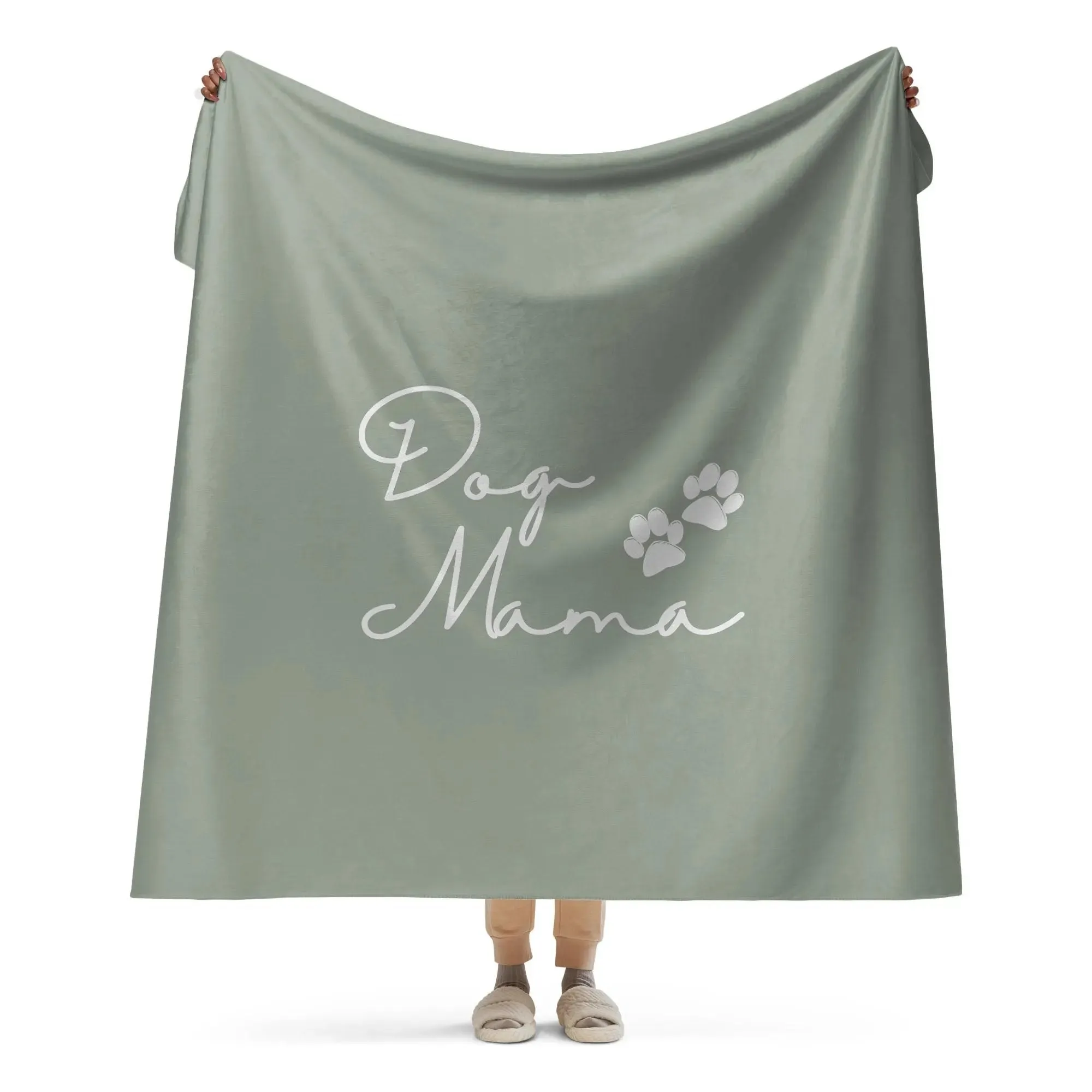 Dog Mama and PawPrint Neutral Sherpa Blanket
