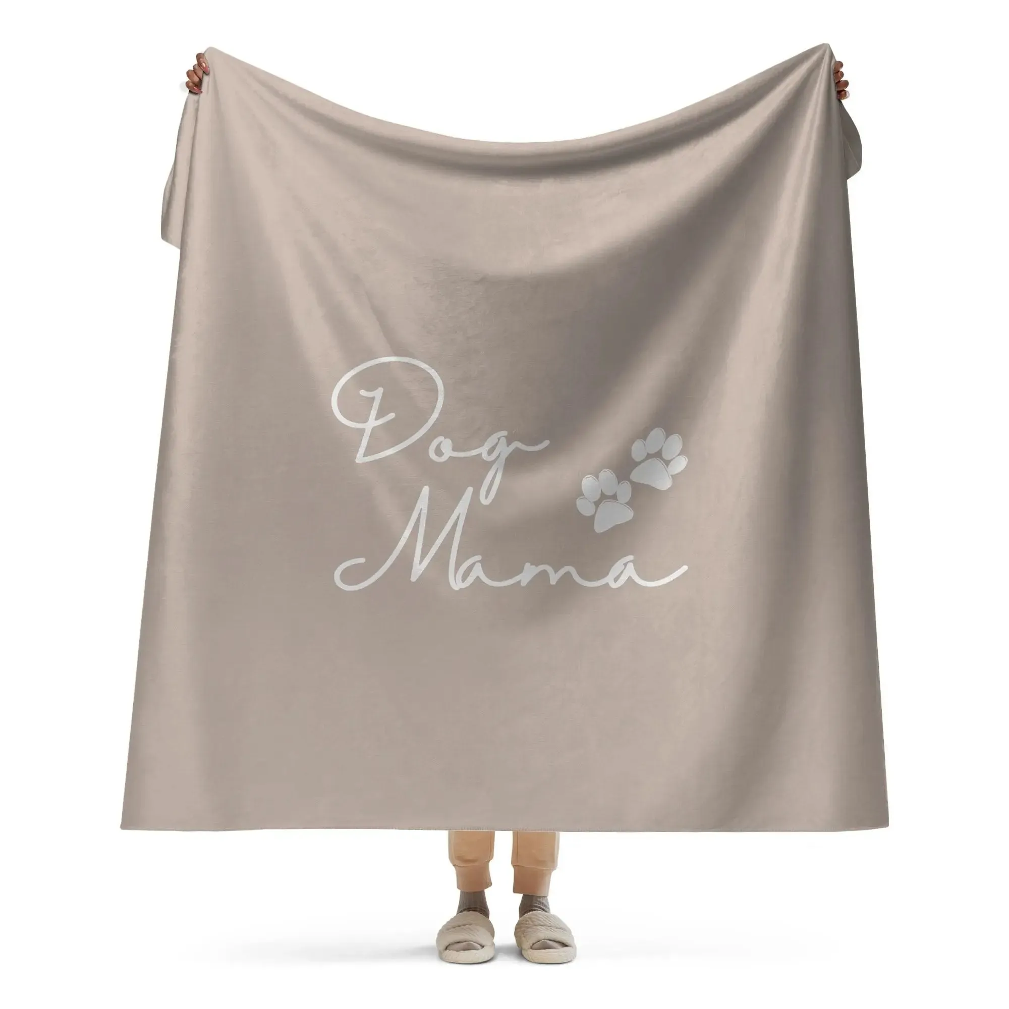 Dog Mama and PawPrint Neutral Sherpa Blanket