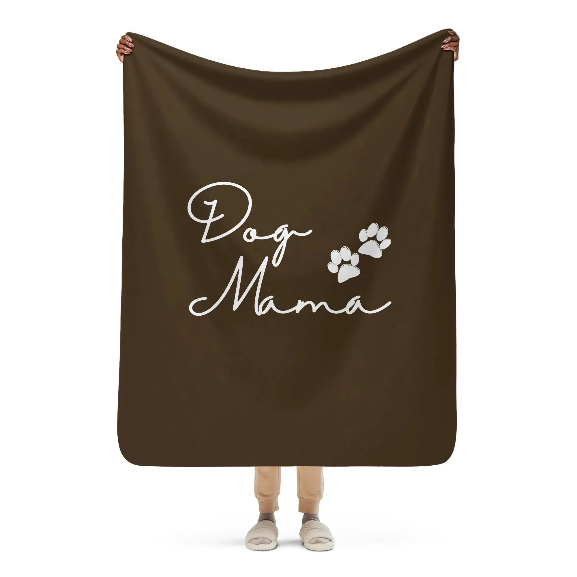Dog Mama and PawPrint Neutral Sherpa Blanket