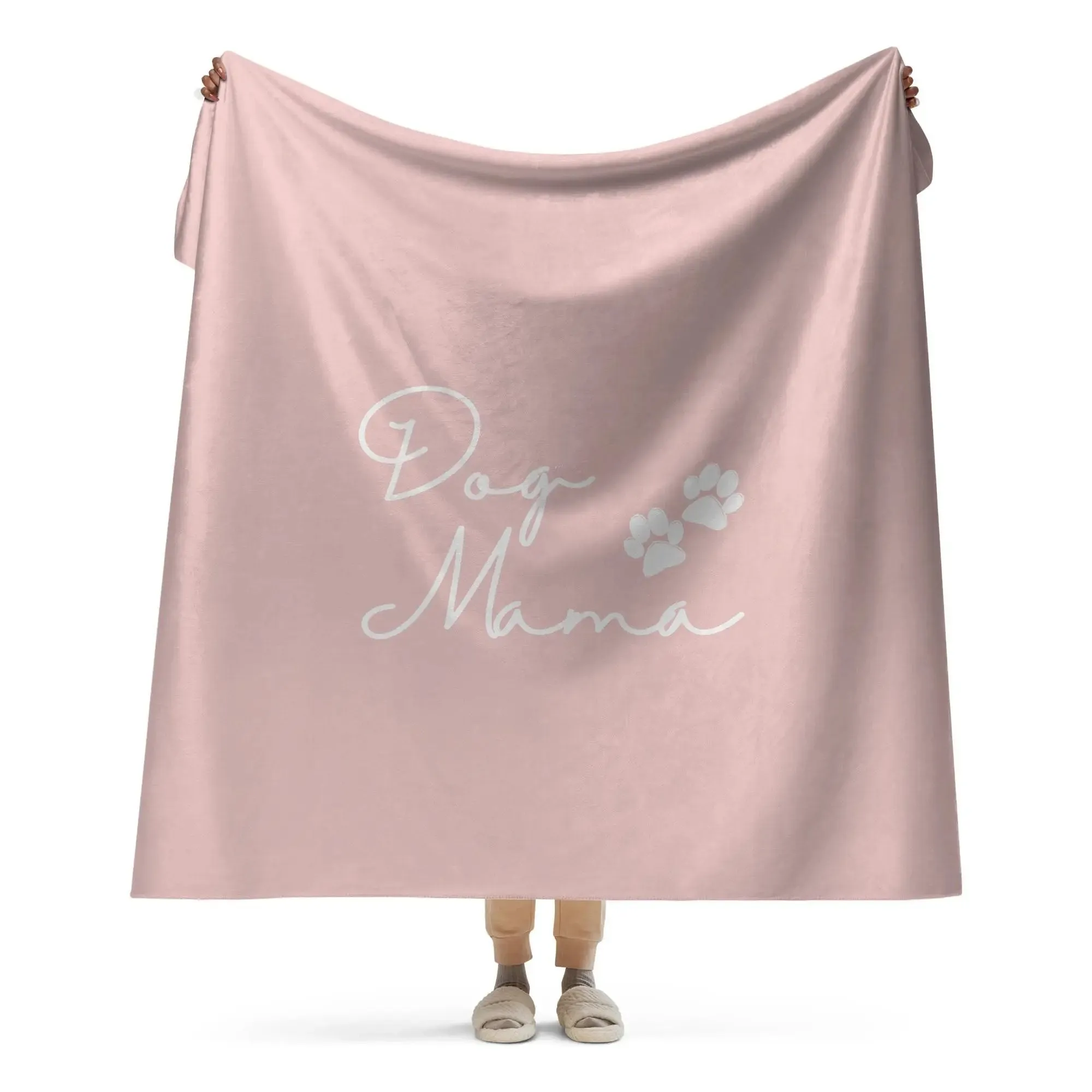 Dog Mama and PawPrint Neutral Sherpa Blanket