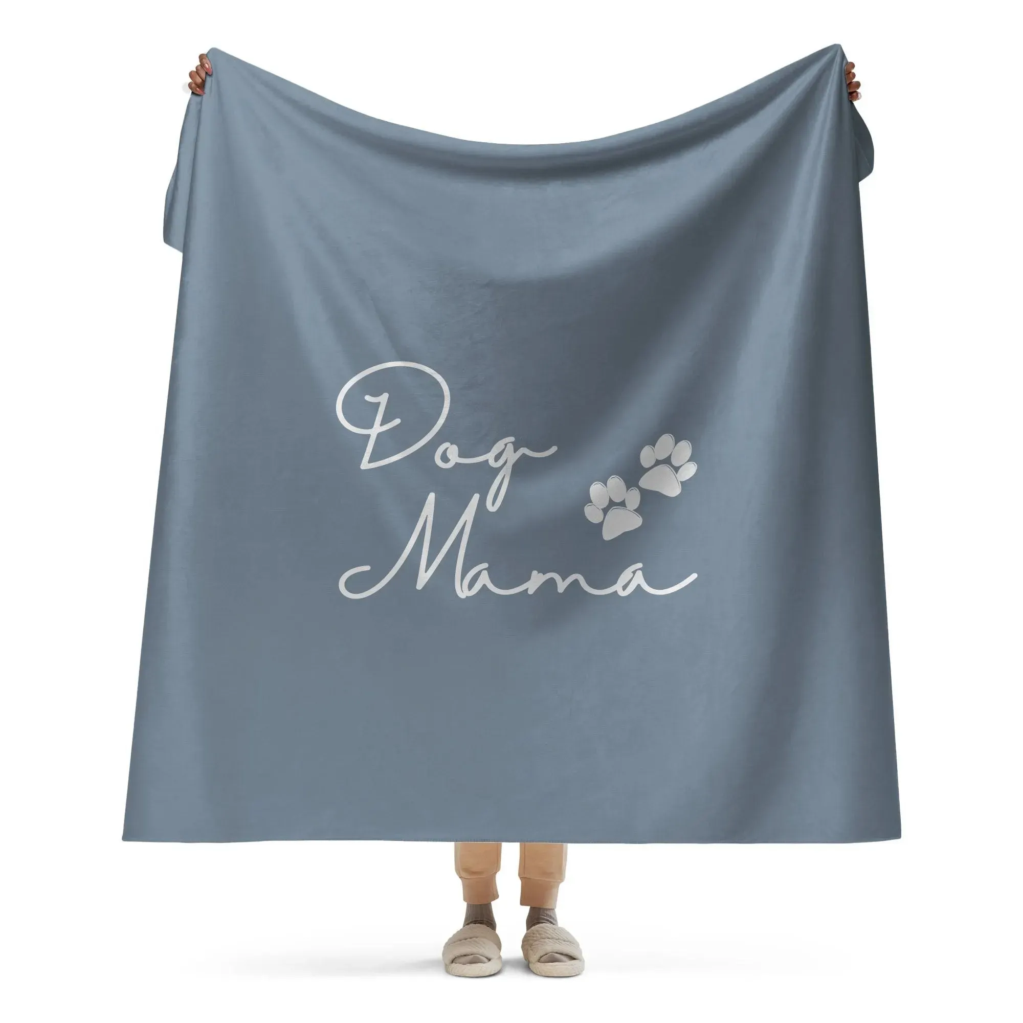 Dog Mama and PawPrint Neutral Sherpa Blanket