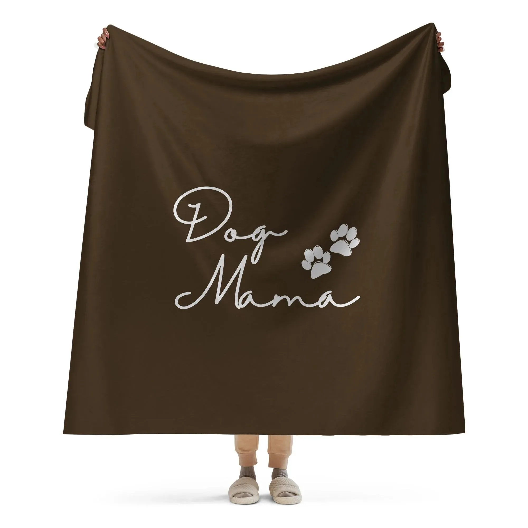 Dog Mama and PawPrint Neutral Sherpa Blanket