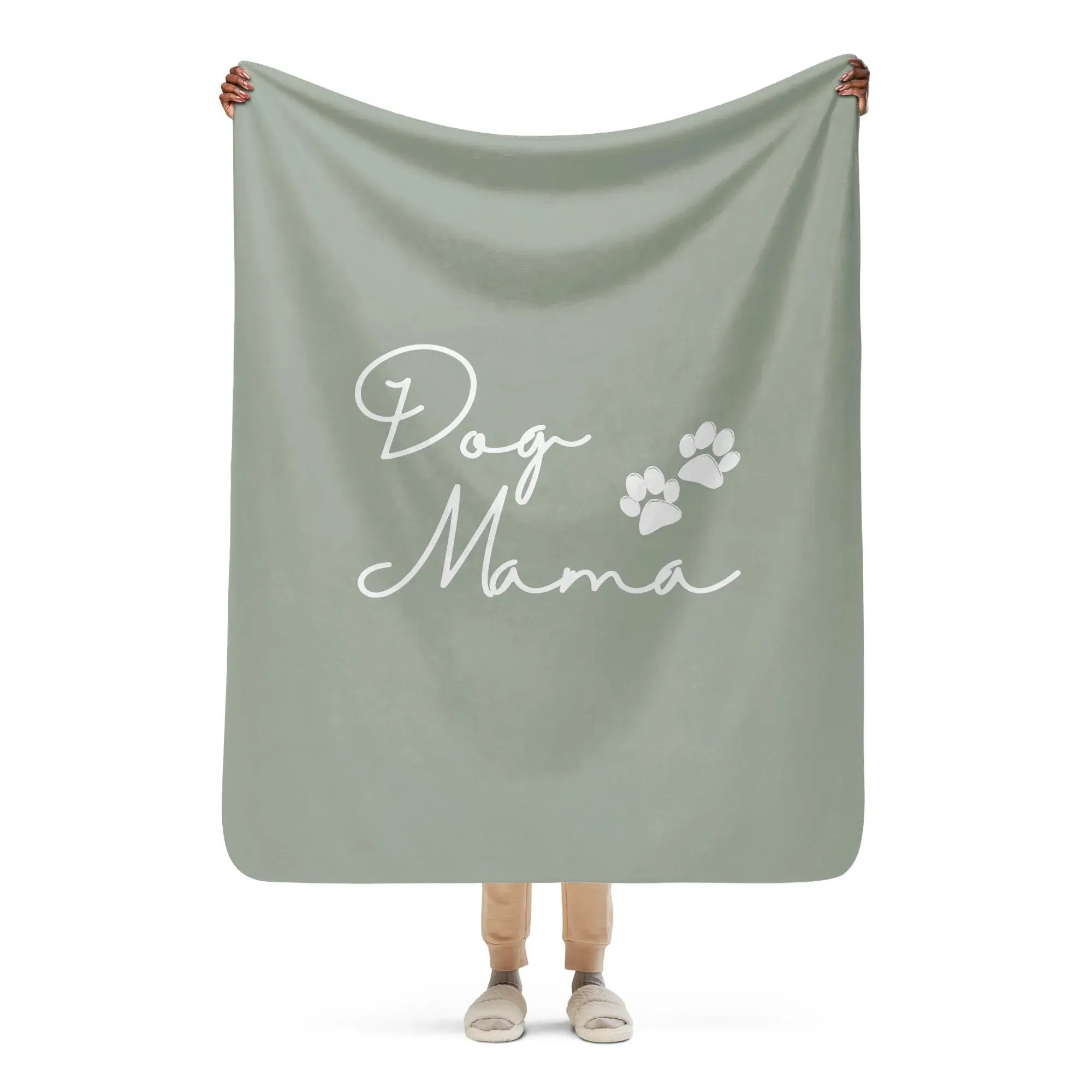 Dog Mama and PawPrint Neutral Sherpa Blanket