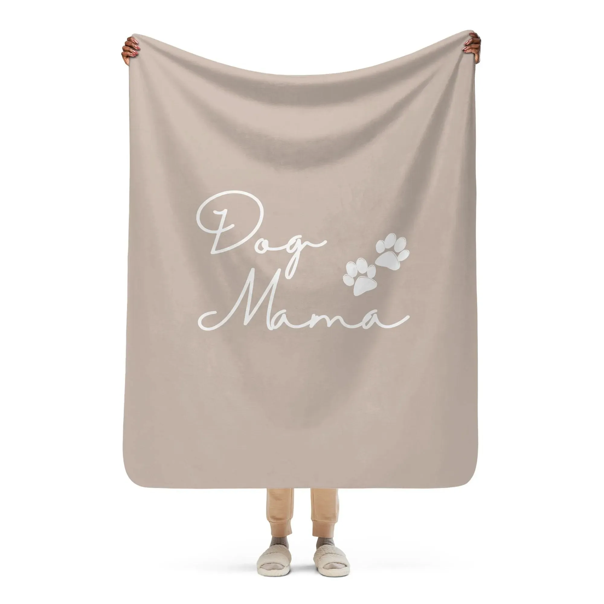 Dog Mama and PawPrint Neutral Sherpa Blanket
