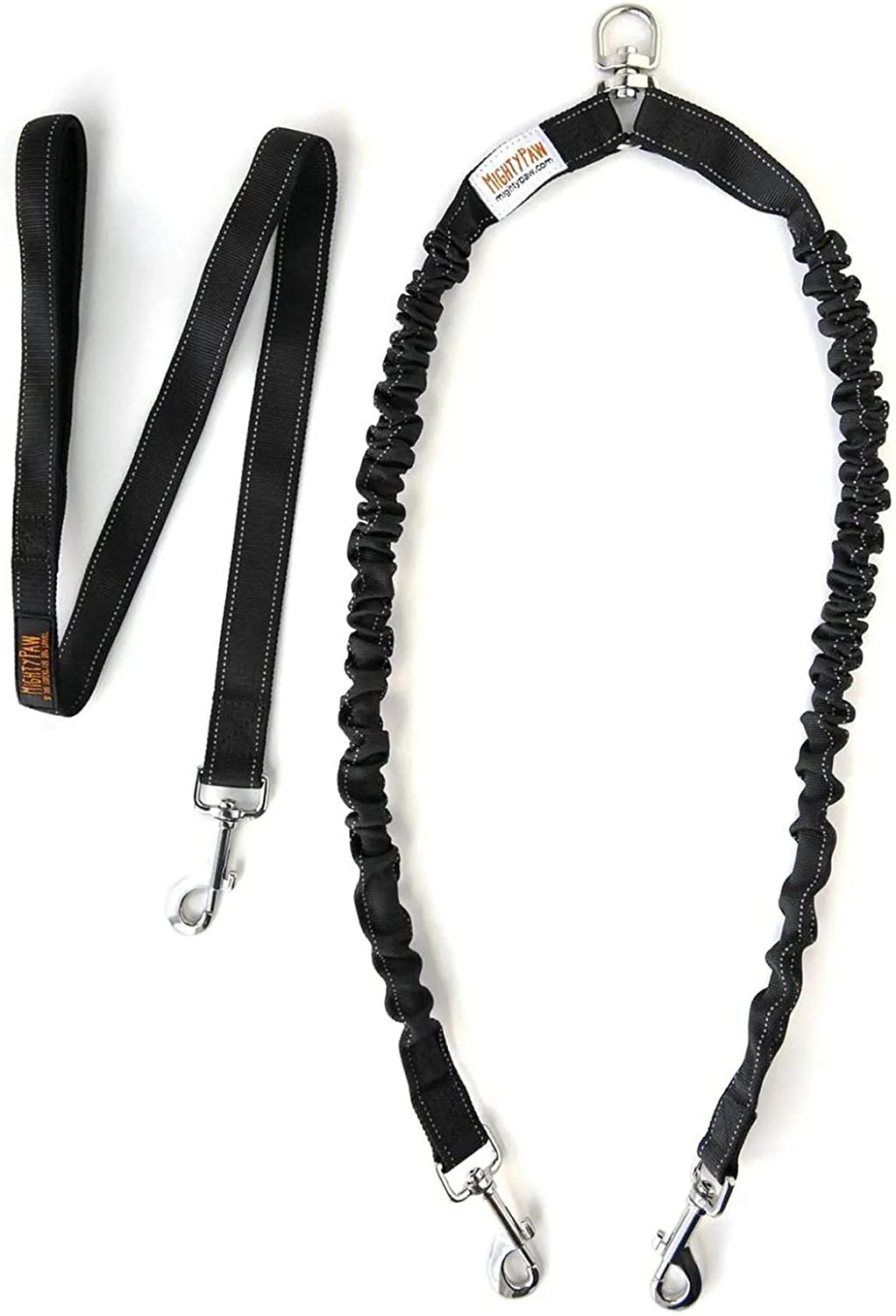 Double Dog Bungee Leash - Tangle-Free Swivel, Weather-Proof Nylon
