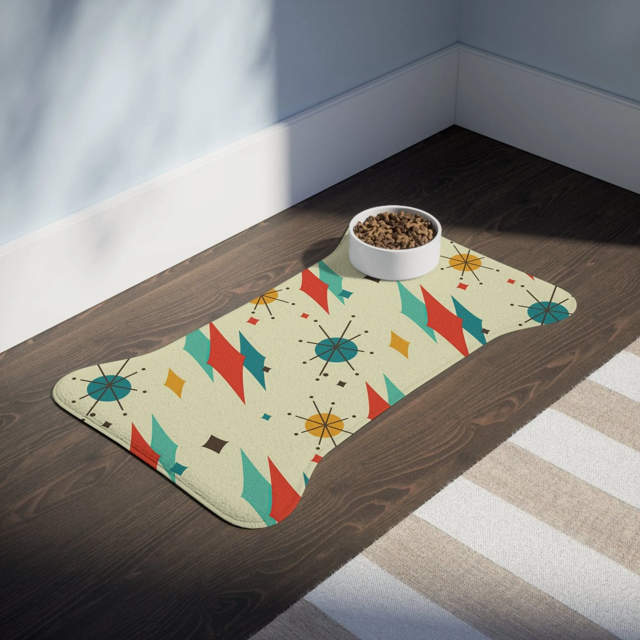 Franciscan Diamond Starburst Pet Feeding Mat, Bone and Fish Shape Cat, Dog Non-Slip, Highly Absorbent Pad, Pet Lovers Gift- 128081923
