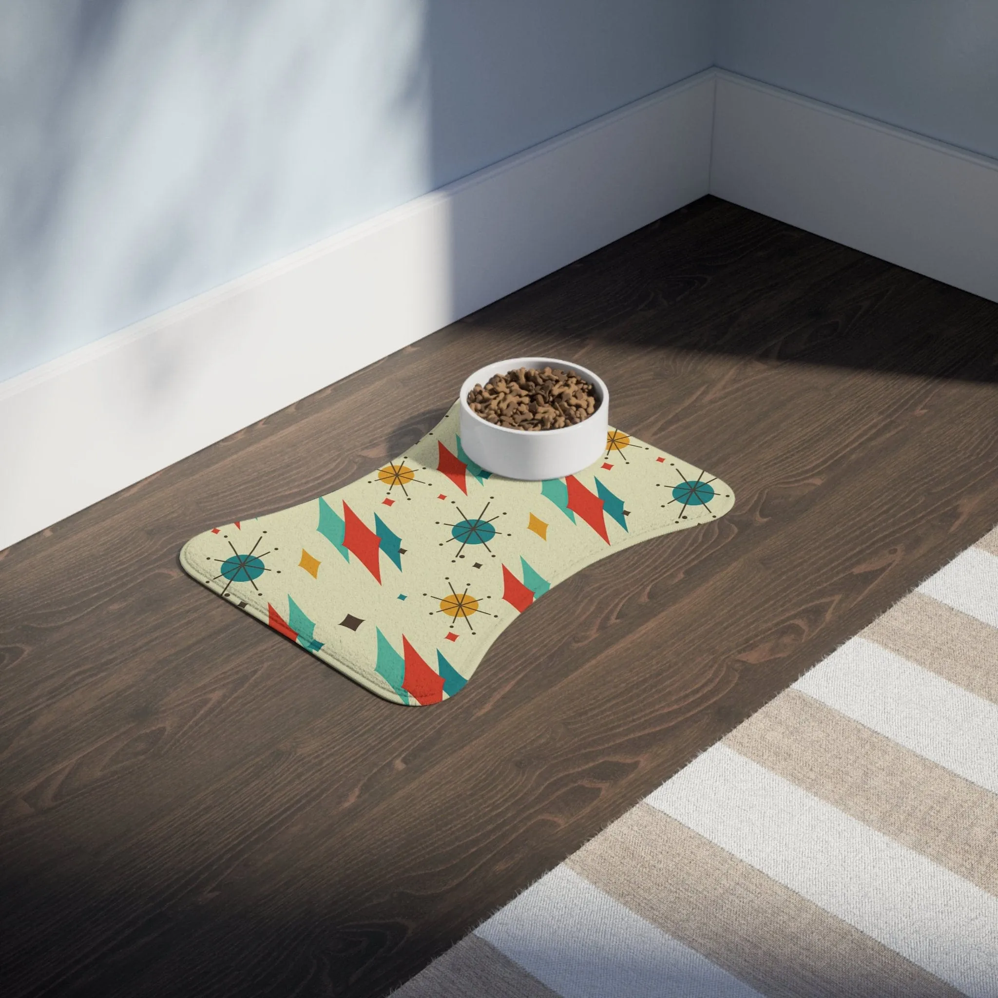 Franciscan Diamond Starburst Pet Feeding Mat, Bone and Fish Shape Cat, Dog Non-Slip, Highly Absorbent Pad, Pet Lovers Gift- 128081923