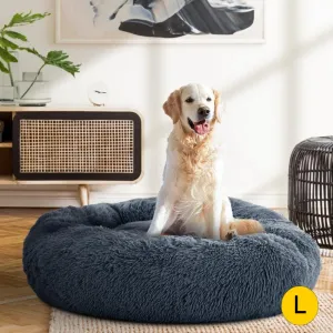 i.Pet Pet Bed Dog Cat 90cm Large Calming Soft Plush Bed Dark Grey