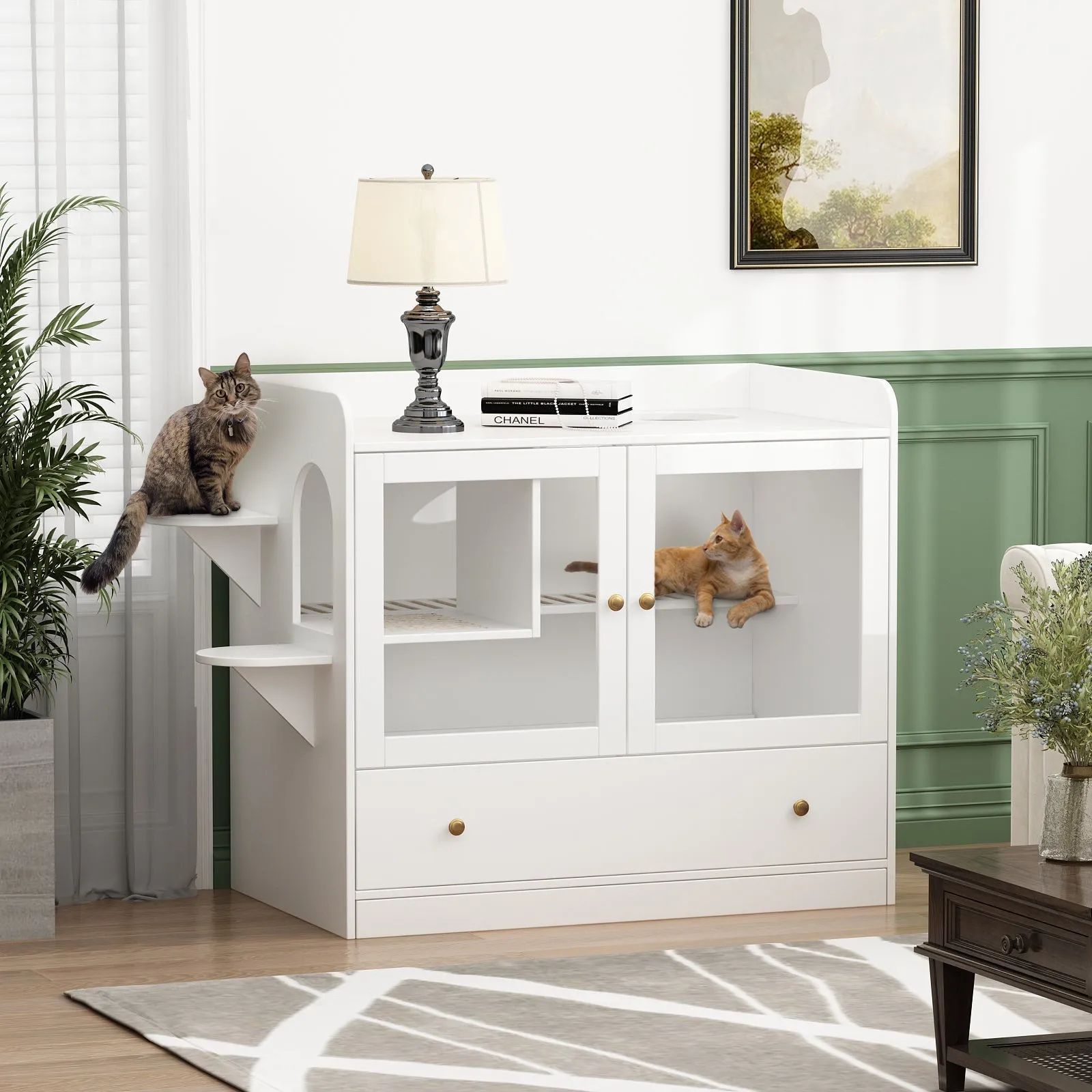 Large Cat Litter Box Furniture Hidden-180099