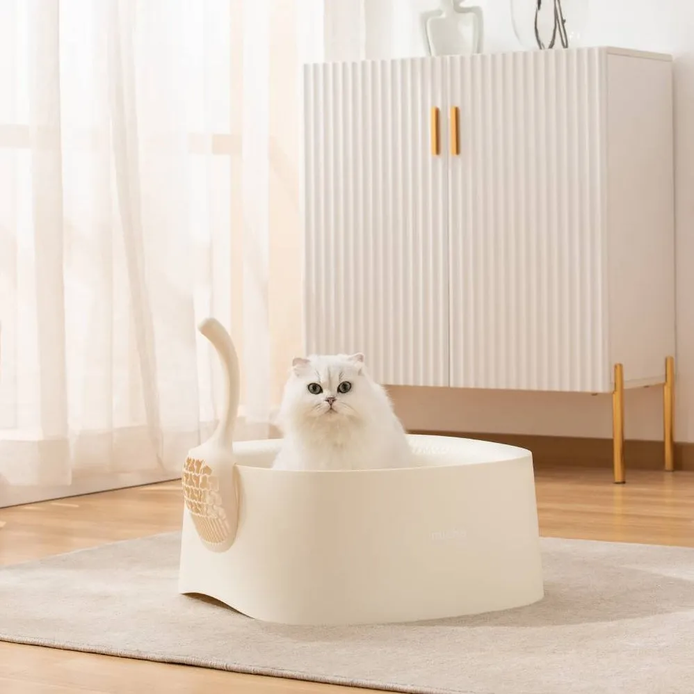 Michu Macaron Open High Edge Extra Large Cat Litter Box White