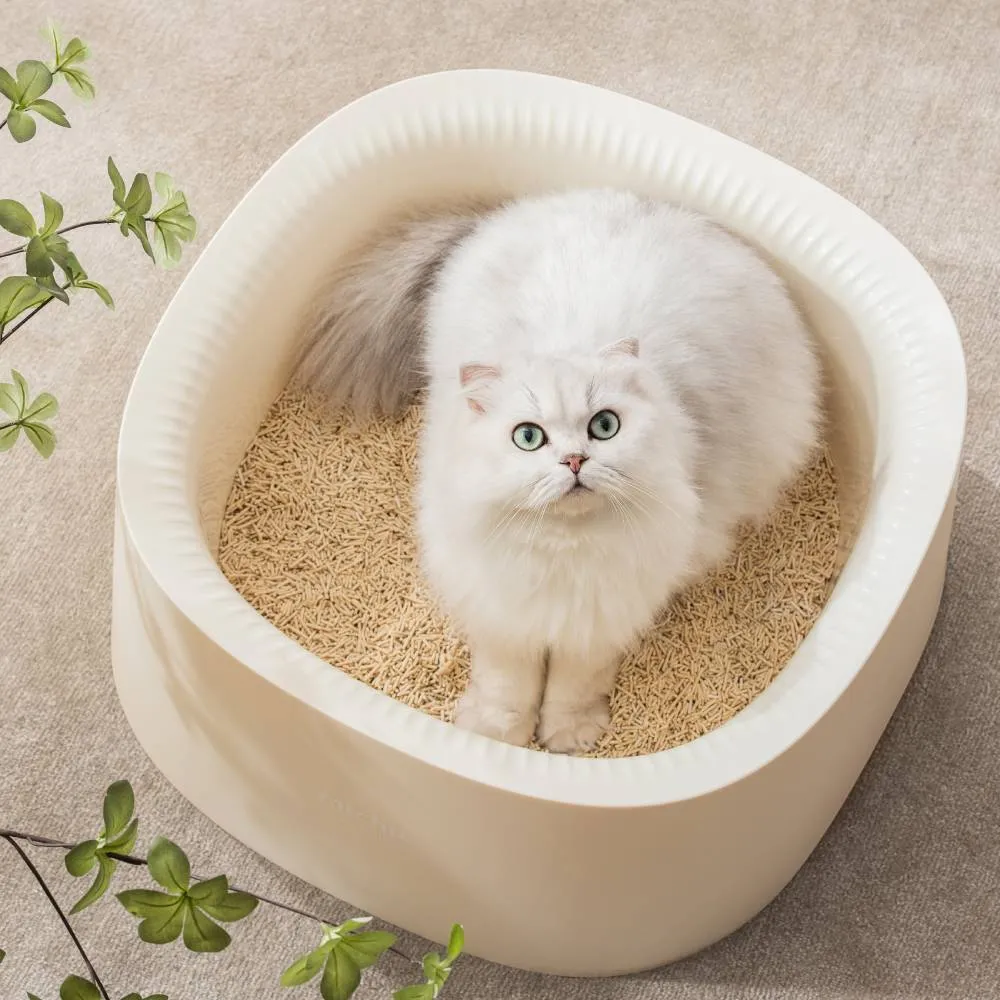 Michu Macaron Open High Edge Extra Large Cat Litter Box White