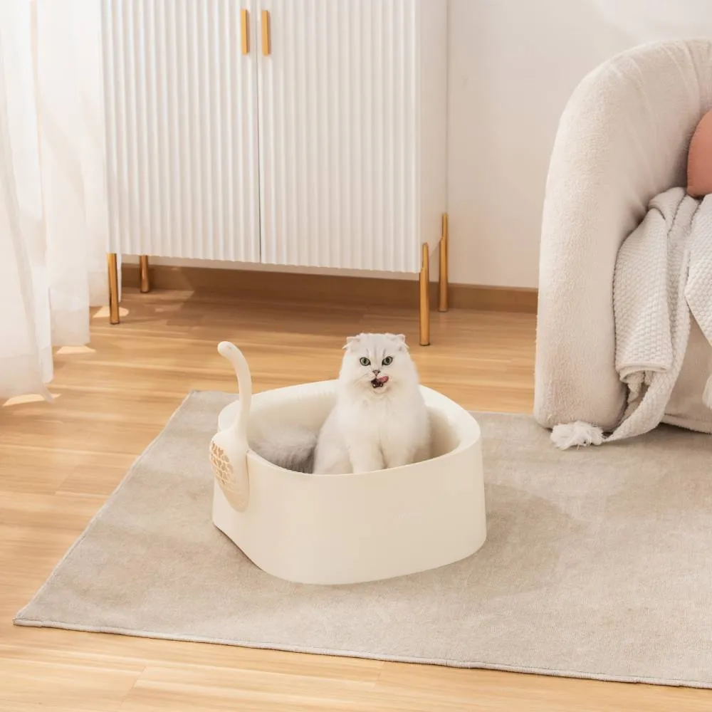 Michu Macaron Open High Edge Extra Large Cat Litter Box White
