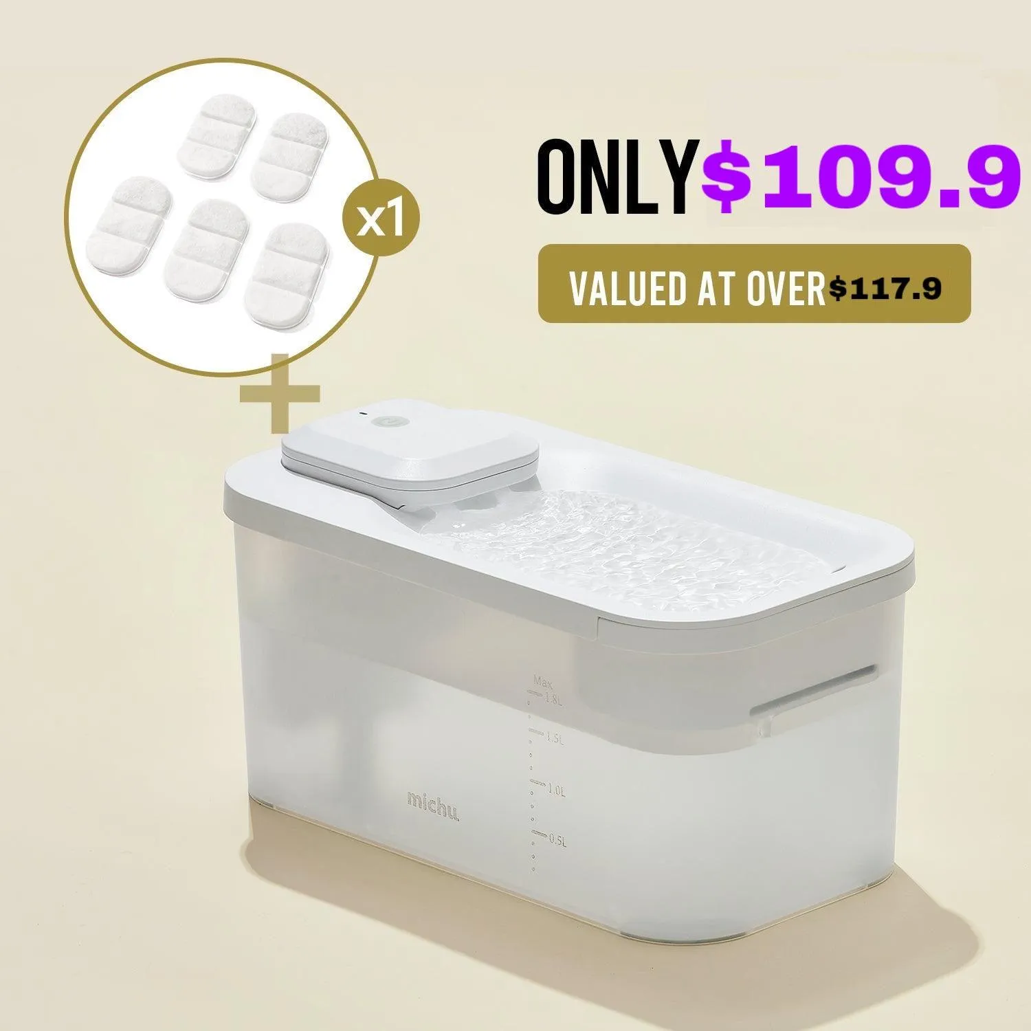 Michu Wireless Cat Water Fountain - Battery Operated Dispenser for Healthy Hydration