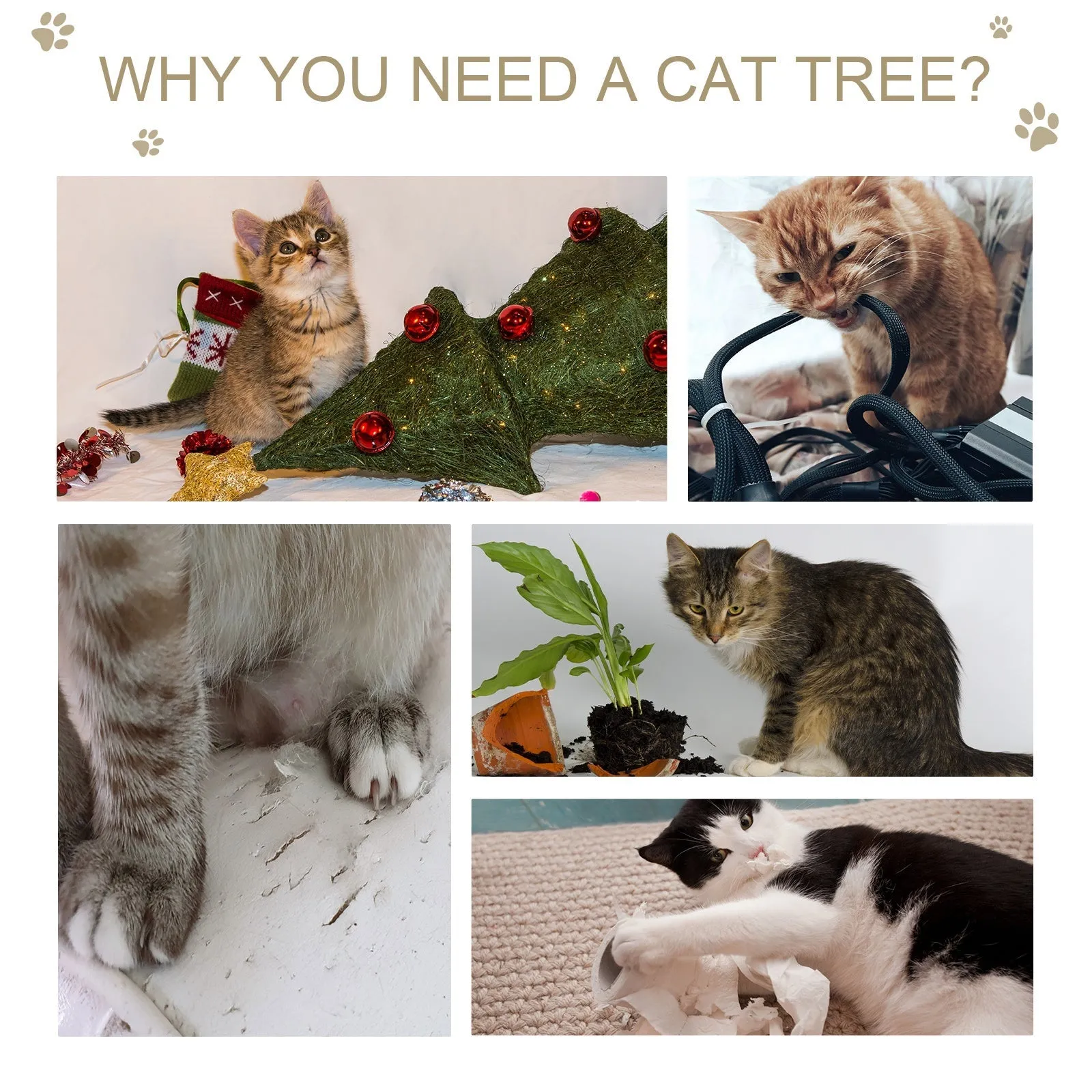 PawHut 55 x 150H cm Cat Tree Multi-level Kitten Tower w/ Scratching Post Condo Plush Perches Grey