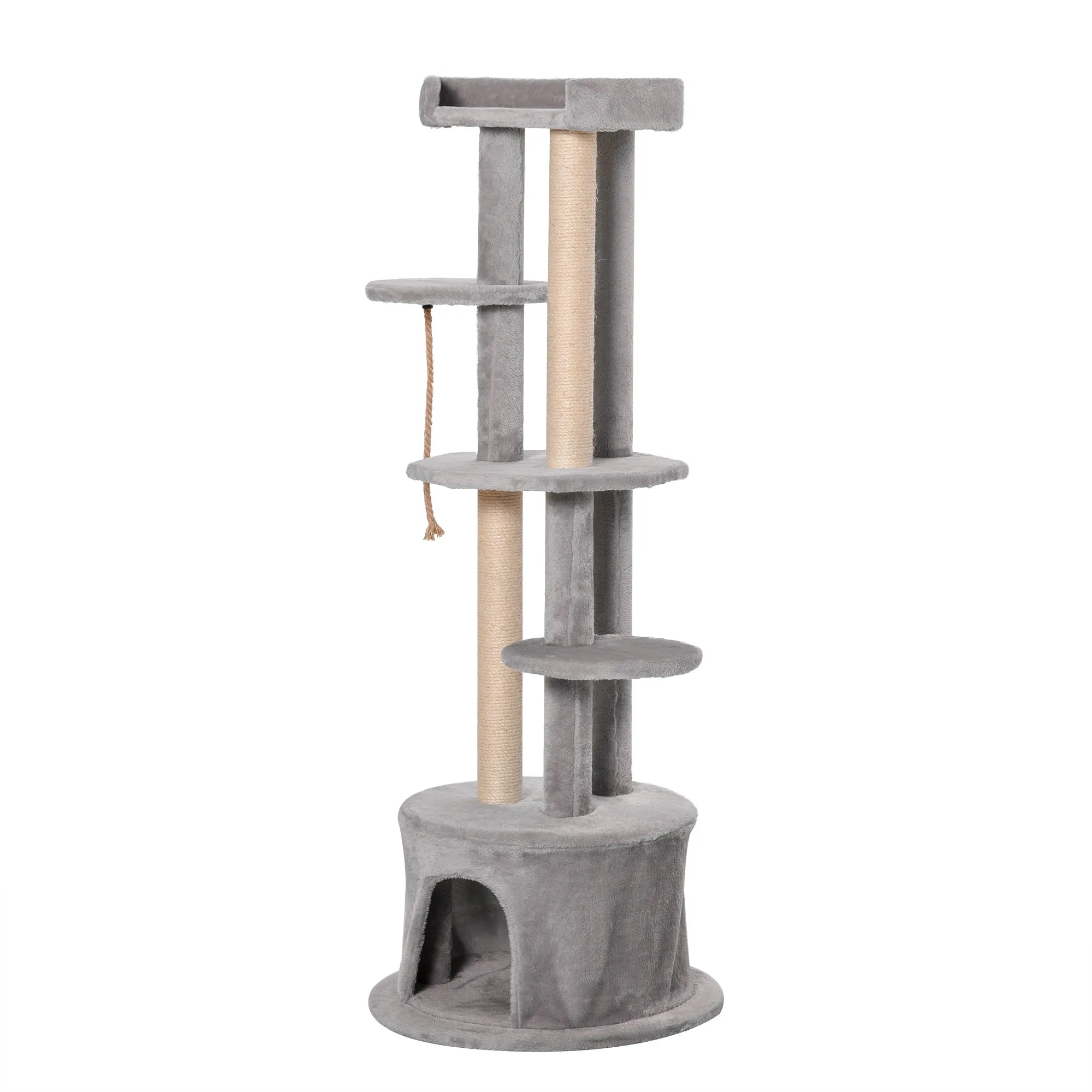 PawHut 55 x 150H cm Cat Tree Multi-level Kitten Tower w/ Scratching Post Condo Plush Perches Grey