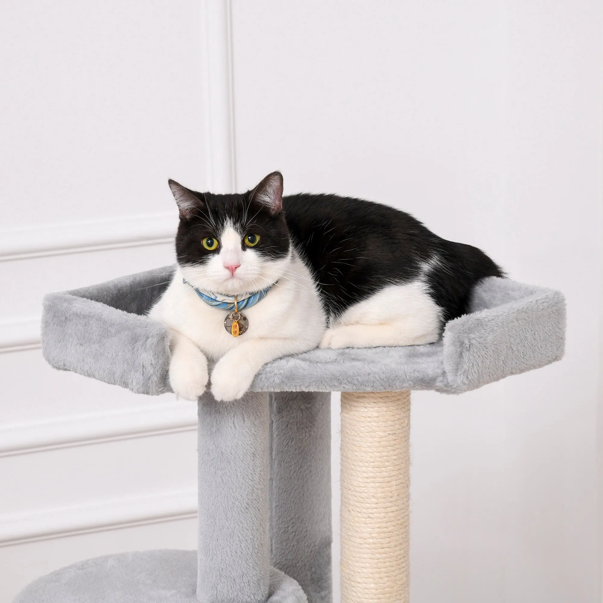 PawHut 55 x 150H cm Cat Tree Multi-level Kitten Tower w/ Scratching Post Condo Plush Perches Grey