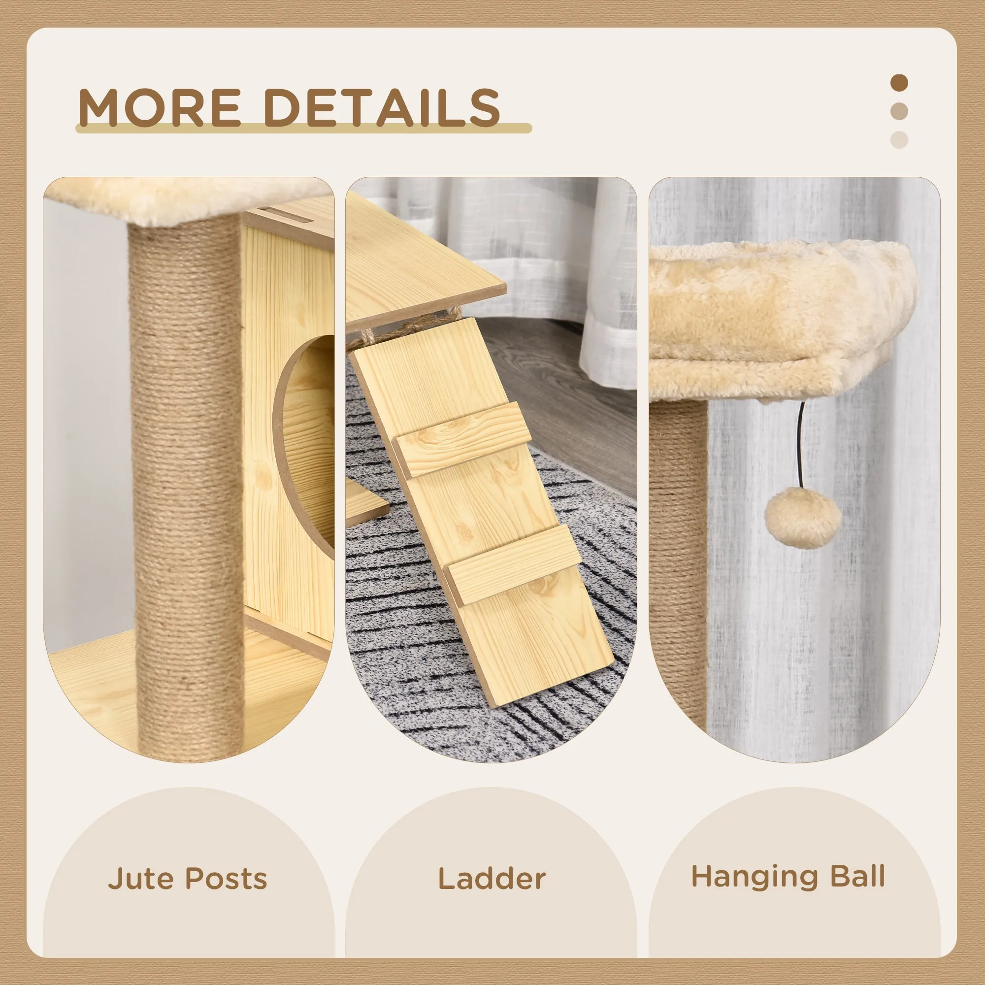PawHut Cat Tree, 130cm Cat Tree for Indoor Cats, Multi-Level Plush Cat Tower