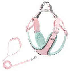 PAWS ASIA China Manufacturers Suede Adjustable Reflective Dog Vest And Leash Harness