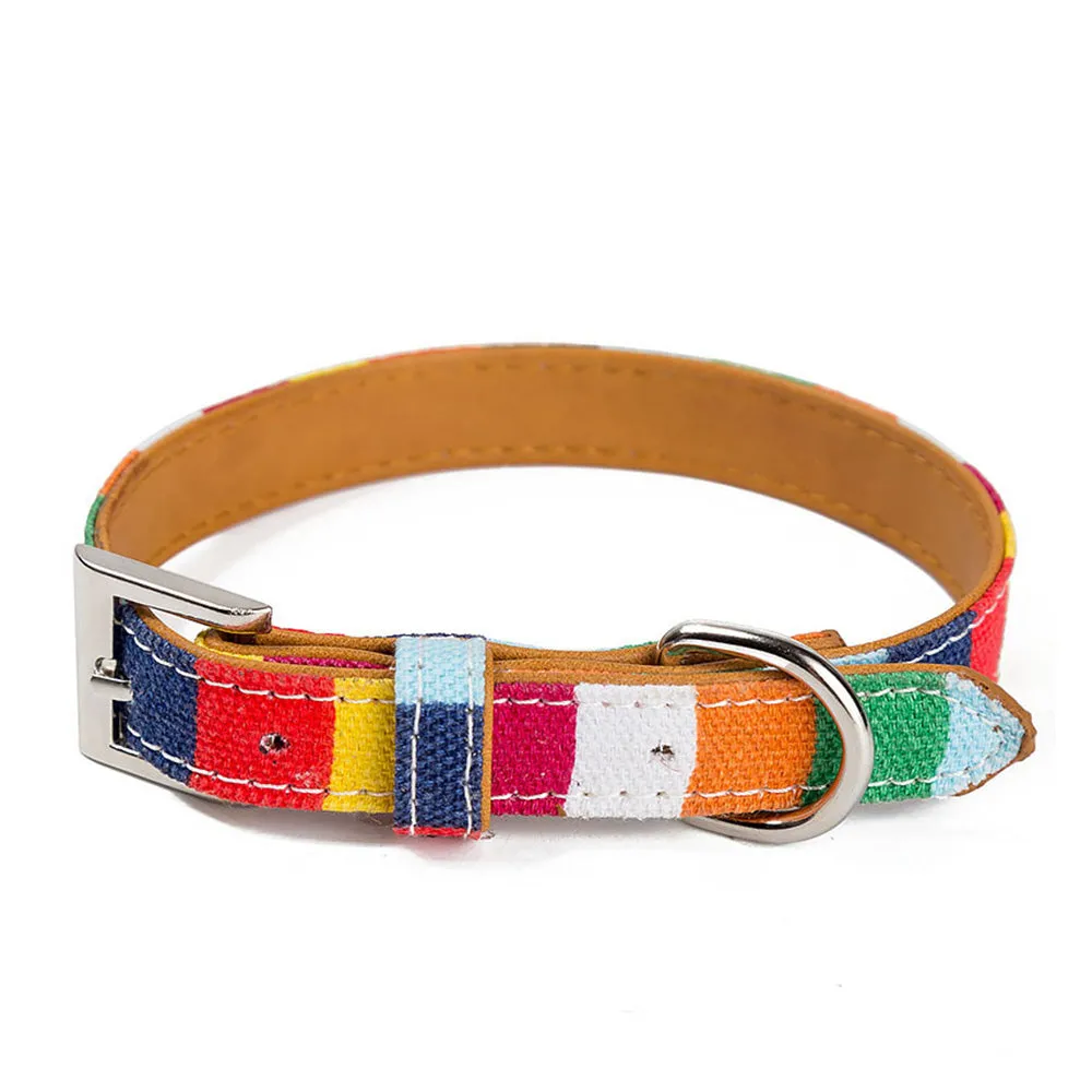 PAWS ASIA Manufacturer Wholesale Pu Material Custom Personalized Stripe Adjustable Cheap Rainbow Dog Collar