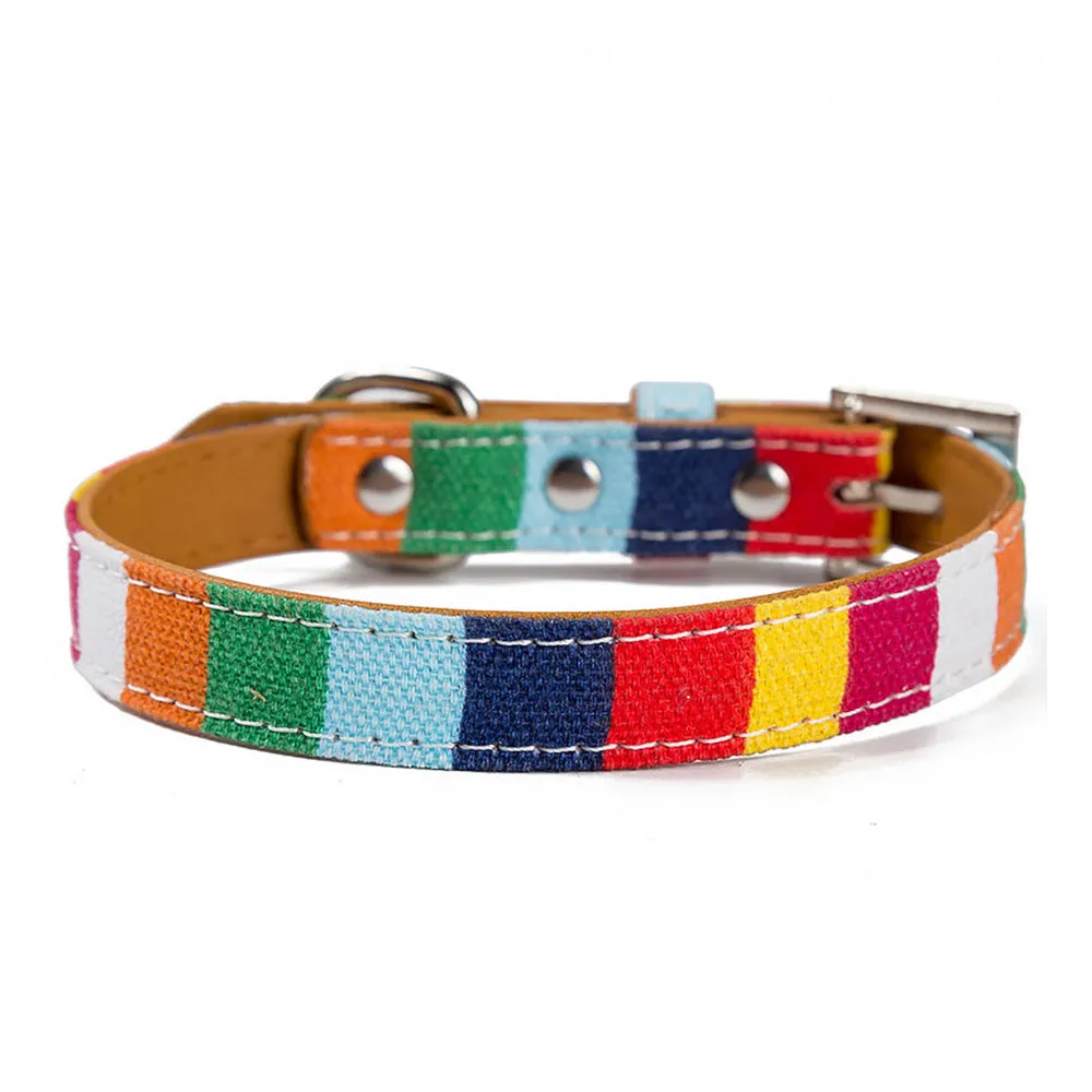 PAWS ASIA Manufacturer Wholesale Pu Material Custom Personalized Stripe Adjustable Cheap Rainbow Dog Collar