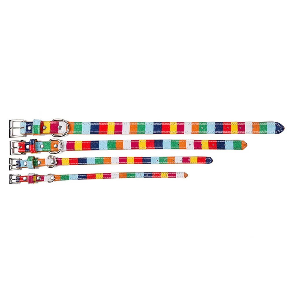 PAWS ASIA Manufacturer Wholesale Pu Material Custom Personalized Stripe Adjustable Cheap Rainbow Dog Collar