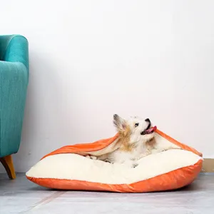 PAWS ASIA Wholesale New Washable Anti Anxiety Plush Large Cute Cat Dog Bed With Blanket Cover