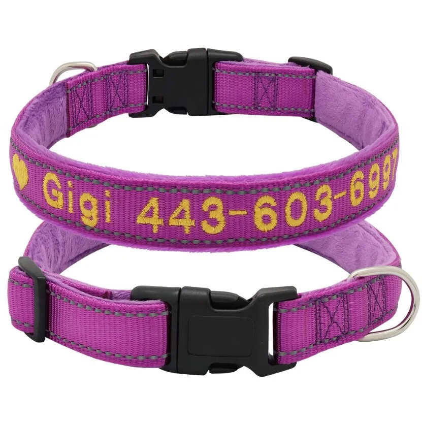 Personalized Dog Collar, Custom Collar Embroidered with Pet Name Phone Number, Reflective Pet Collar, Dog Collar, Small Medium Large Dogs