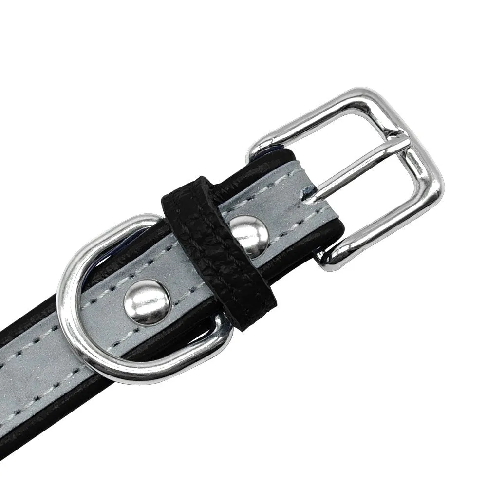 Personalized Dog Collar Reflective Leather ID Name Custom Engraved