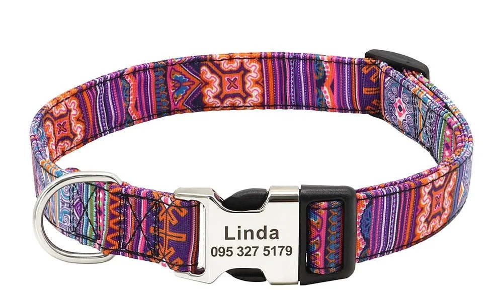 Personalized Dog Collar w/ Patterns - Engrave Your Pet's ID