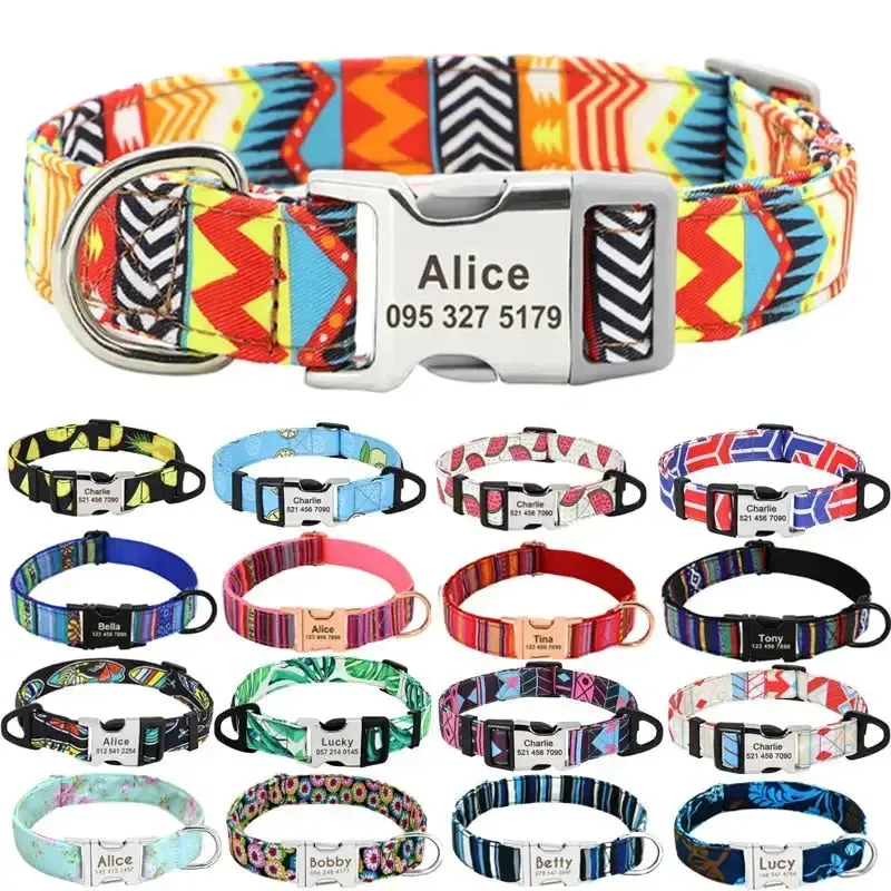 Personalized Dog Collar w/ Patterns - Engrave Your Pet's ID