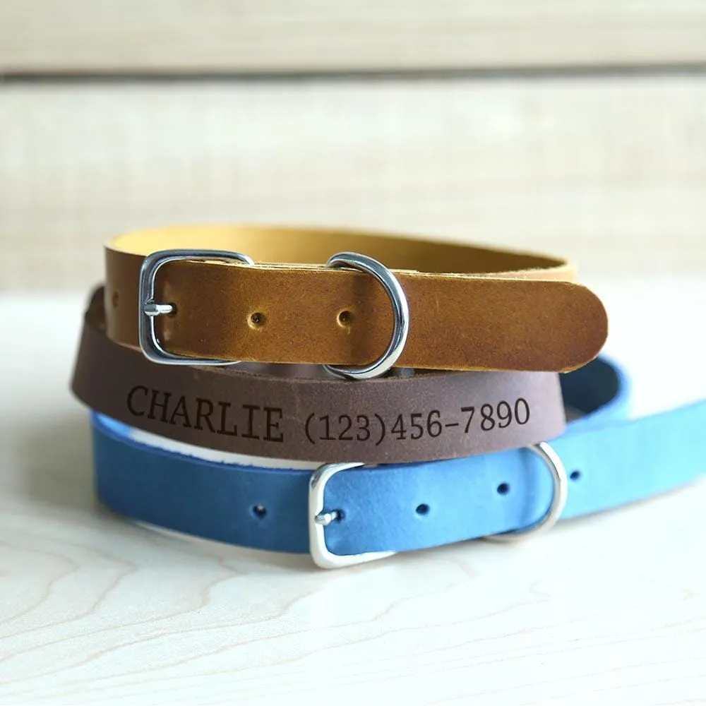 Personalized Genuine Leather Pet ID Collar
