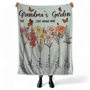 Personalized Grandma's Garden Family Tree Blanket - Custom Family Flower Design