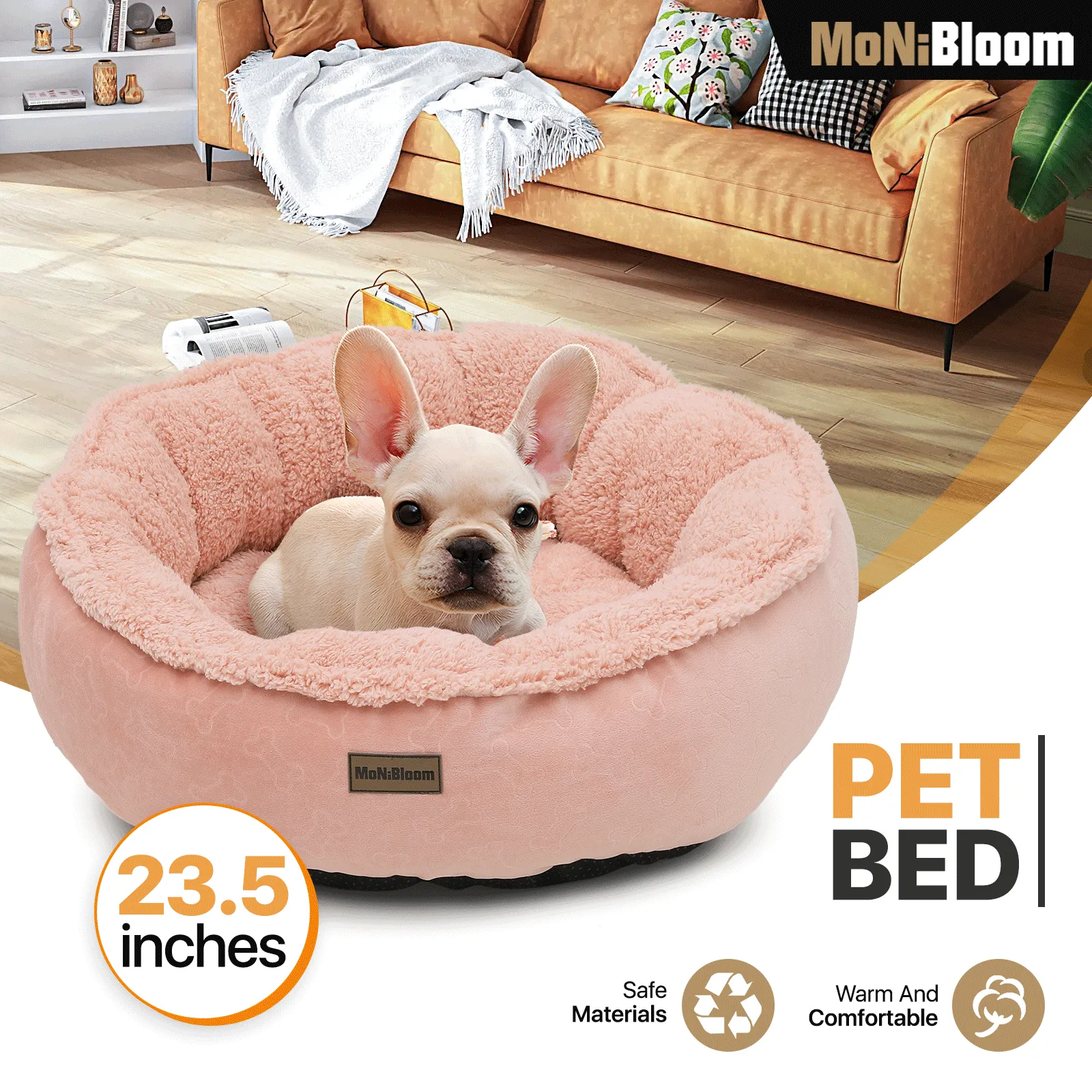 Pet Bed - Round - 23.5'' Diameter - Short Plush - Machine Washable