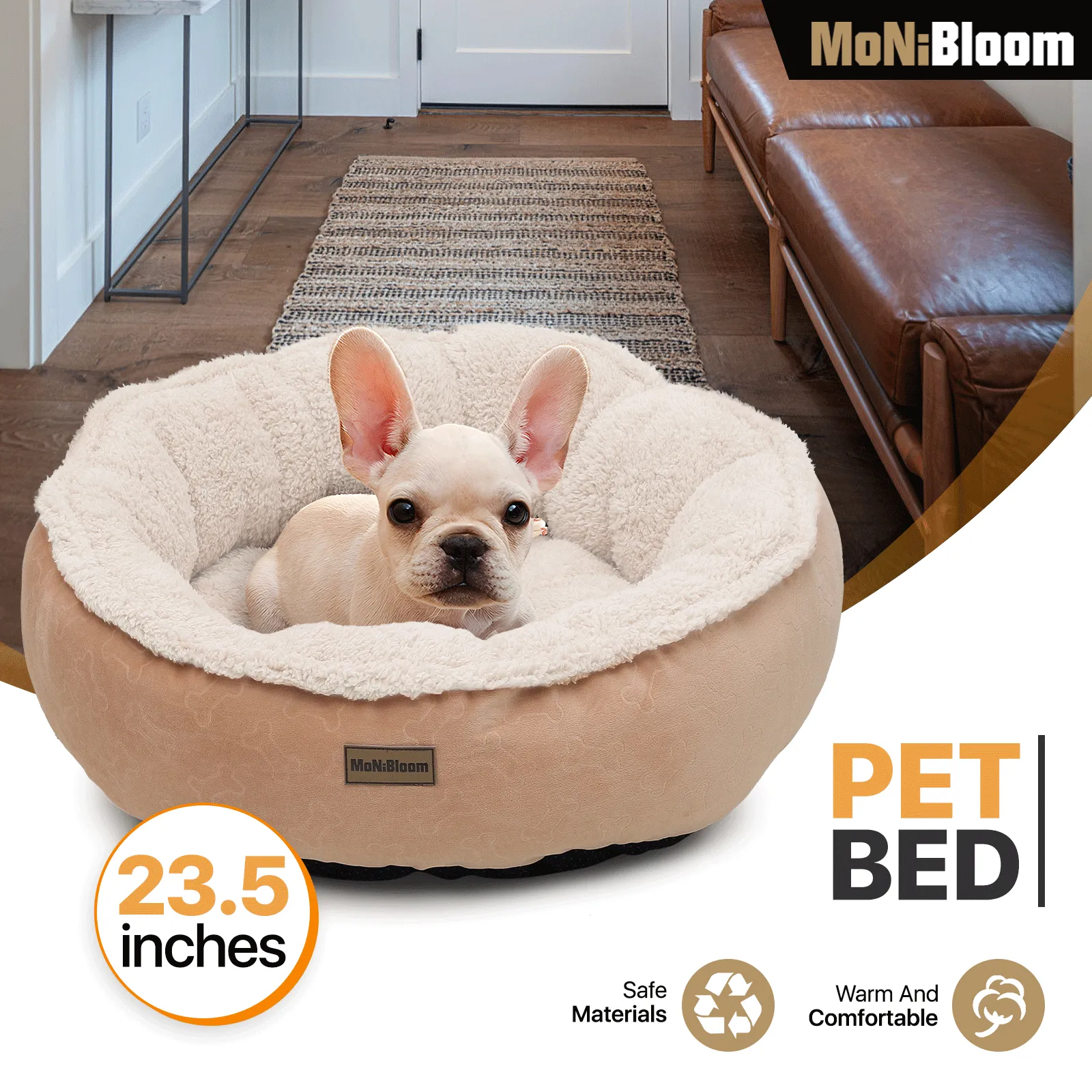 Pet Bed - Round - 23.5'' Diameter - Short Plush - Machine Washable