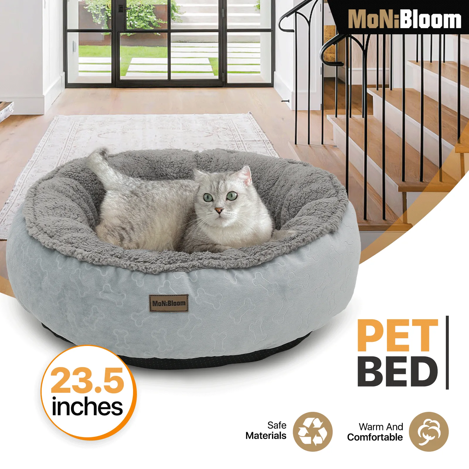 Pet Bed - Round - 23.5'' Diameter - Short Plush - Machine Washable