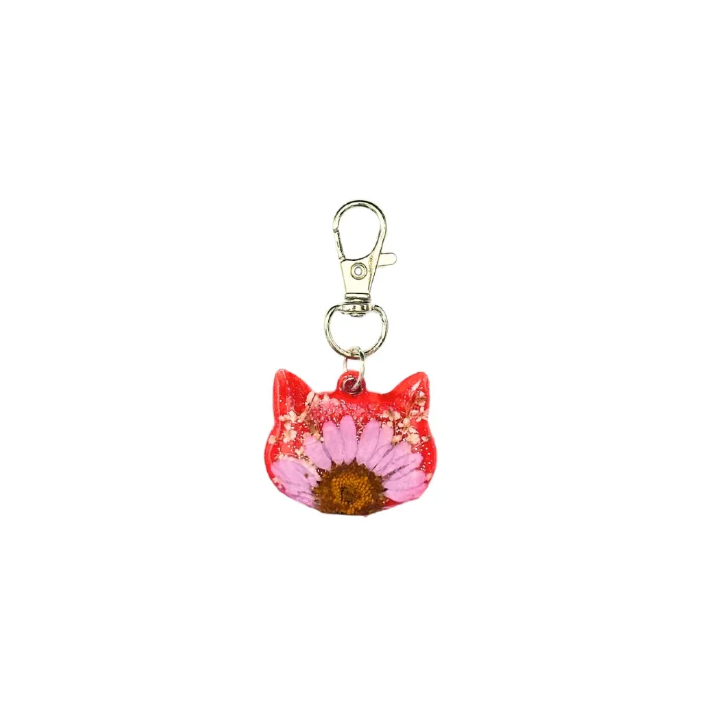 Pet ID Tags: Cat Head Tag with Pink Flower
