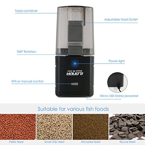 Petyoung Automatic Fish Feeder, WiFi Remote Control or Auto Fish Food Timer Feeder for Aquarium Fish Tank - USB Powered